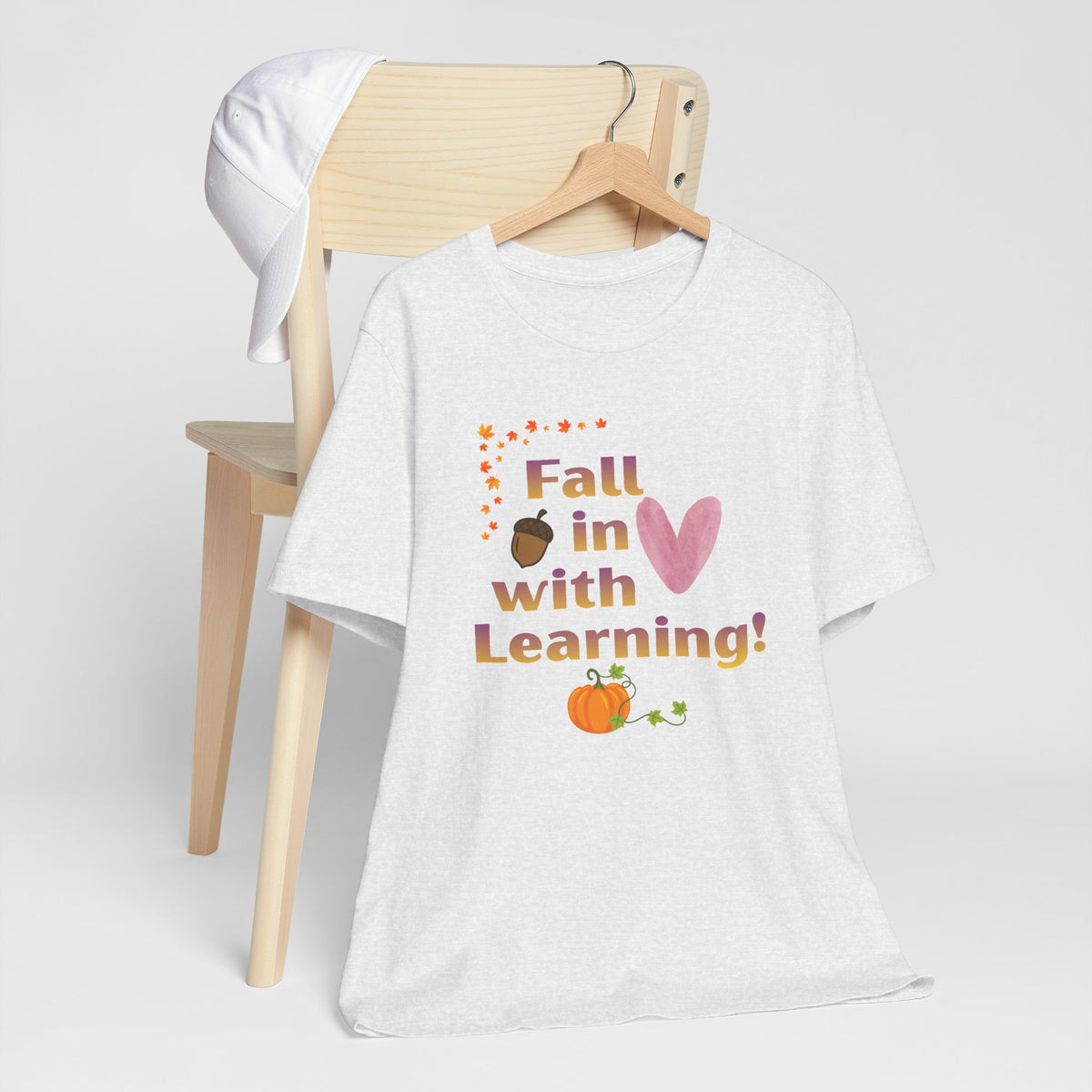 Fall in Love with Learning T-Shirt — Cute Autumn Teacher Tee with Pumpkin & Acorn Design