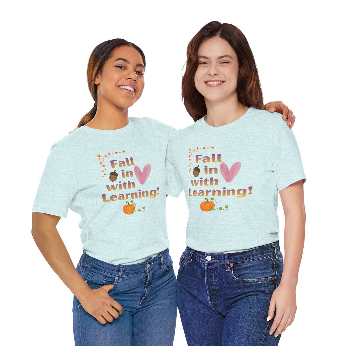 Fall in Love with Learning T-Shirt — Cute Autumn Teacher Tee with Pumpkin & Acorn Design