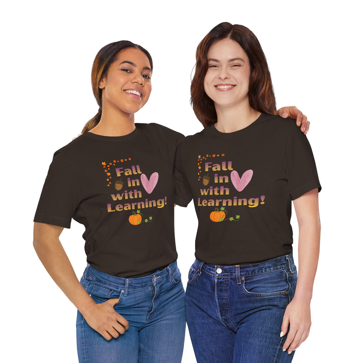 Fall in Love with Learning T-Shirt — Cute Autumn Teacher Tee with Pumpkin & Acorn Design