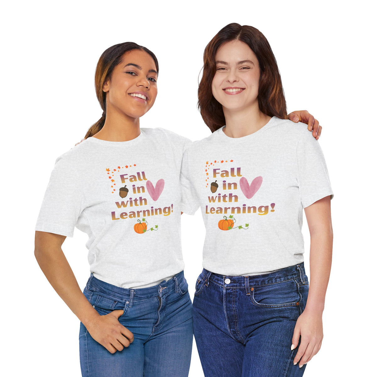 Fall in Love with Learning T-Shirt — Cute Autumn Teacher Tee with Pumpkin & Acorn Design