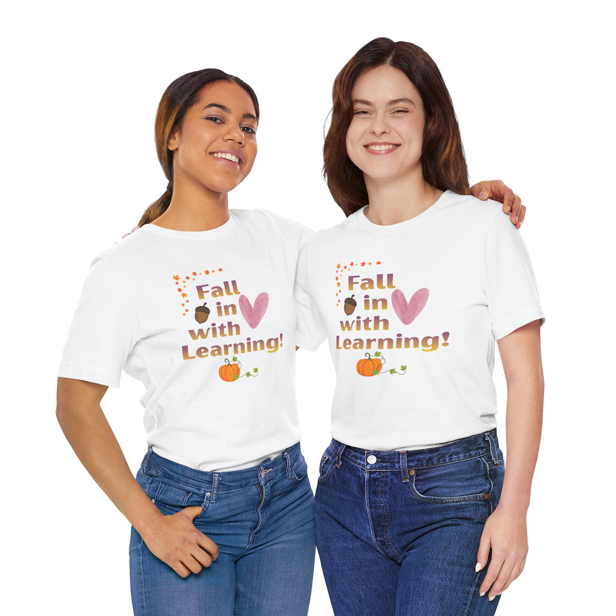 Fall in Love with Learning T-Shirt — Cute Autumn Teacher Tee with Pumpkin & Acorn Design
