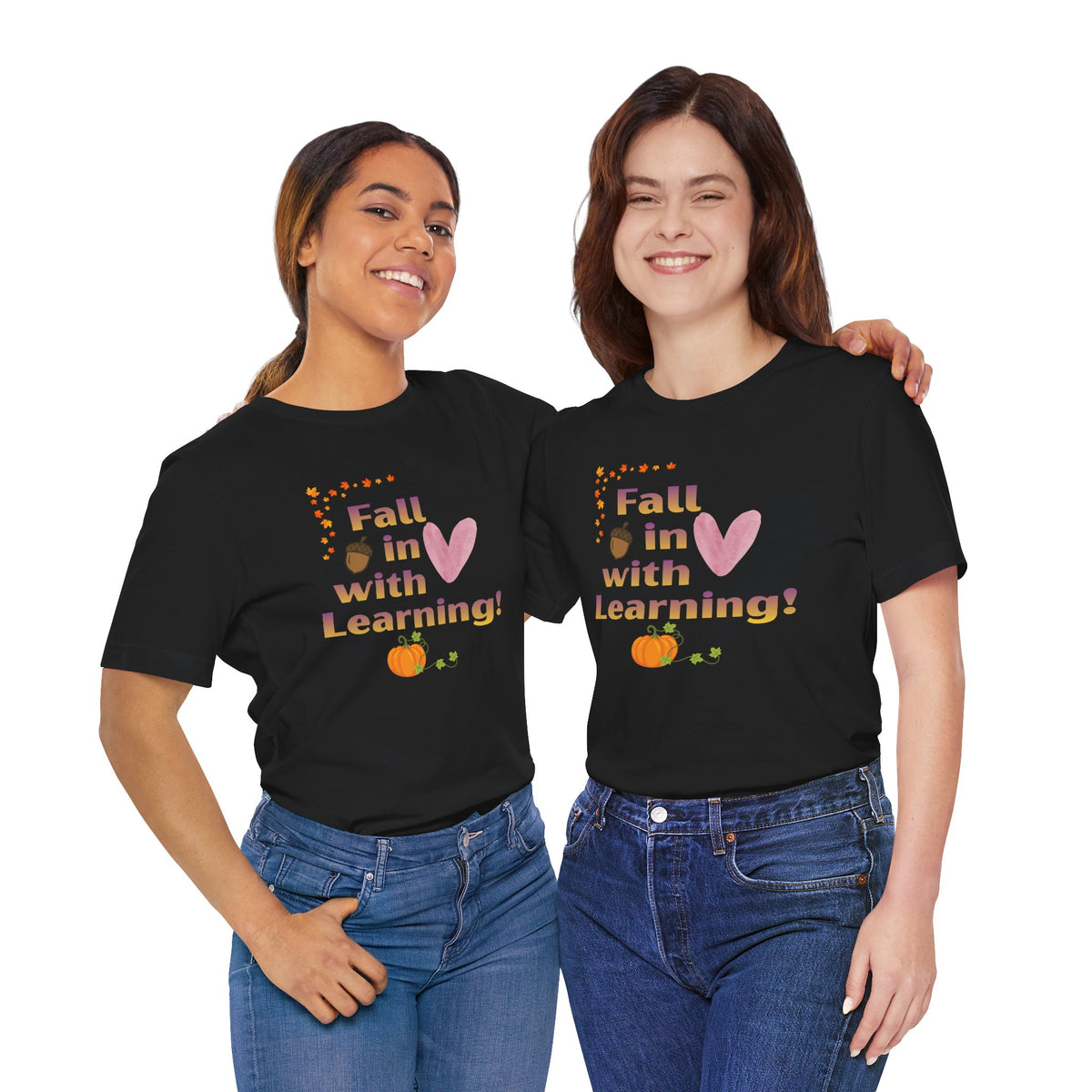 Fall in Love with Learning T-Shirt — Cute Autumn Teacher Tee with Pumpkin & Acorn Design