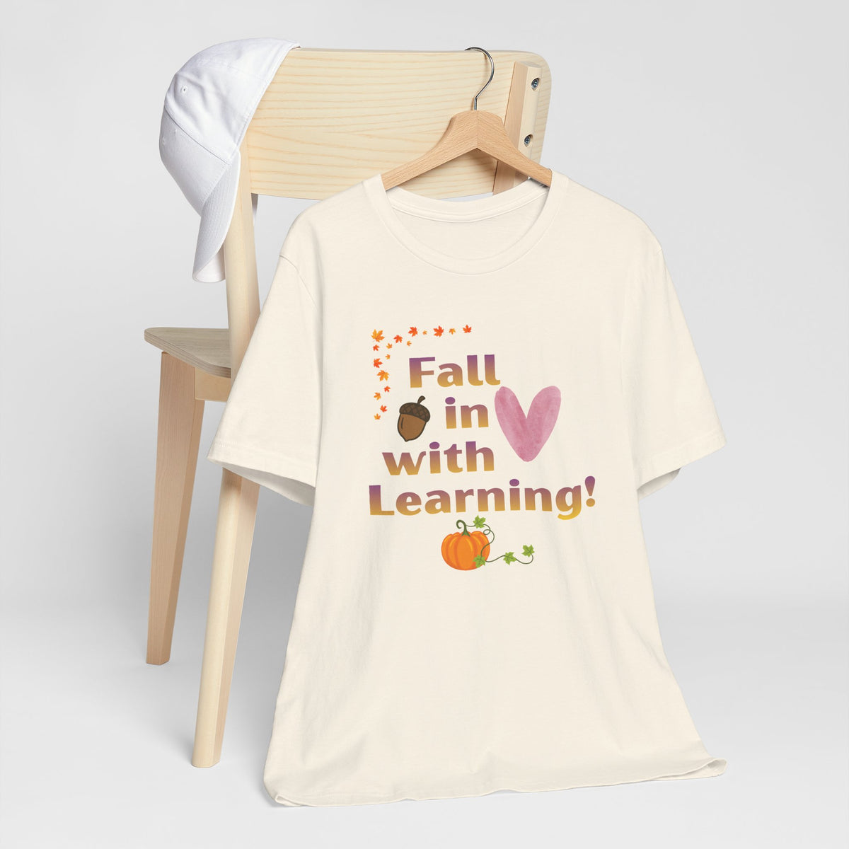 Fall in Love with Learning T-Shirt — Cute Autumn Teacher Tee with Pumpkin & Acorn Design