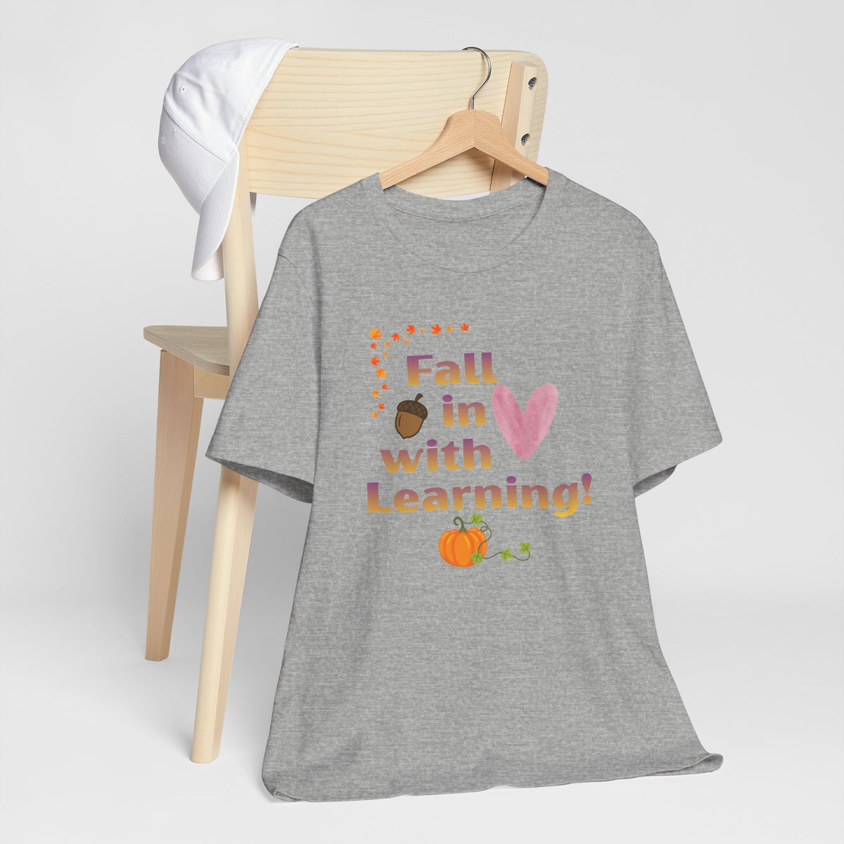 Fall in Love with Learning T-Shirt — Cute Autumn Teacher Tee with Pumpkin & Acorn Design