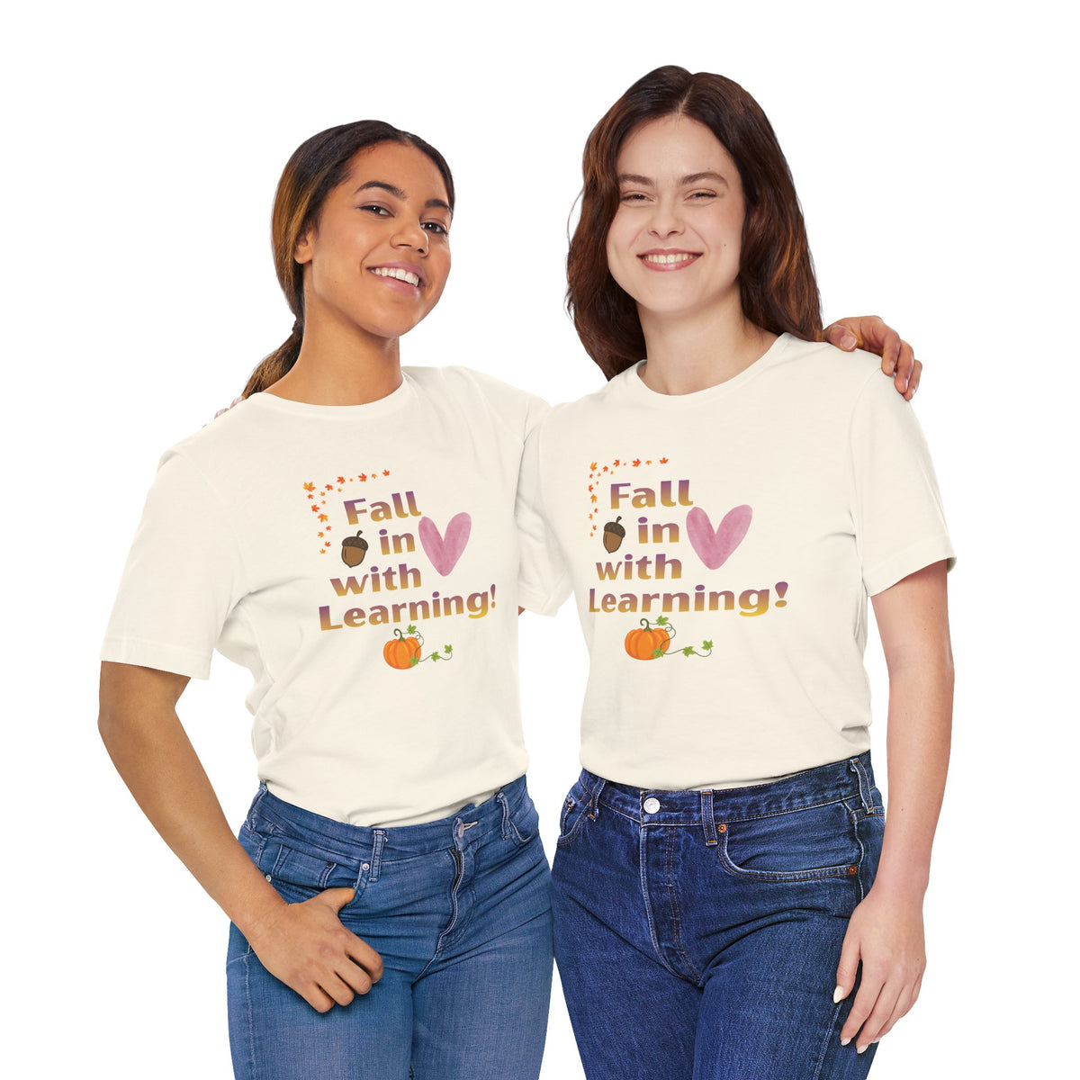 Fall in Love with Learning T-Shirt — Cute Autumn Teacher Tee with Pumpkin & Acorn Design